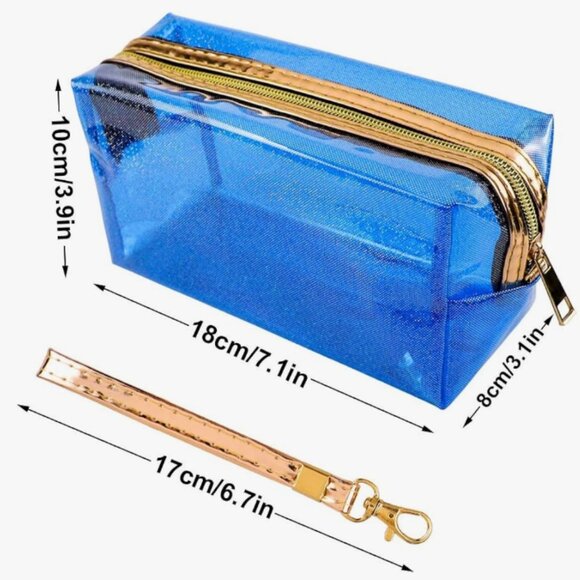 Glitter Translucent Cosmetic Makeup Bag Zippered Travel Toiletry Wristlet - Picture 5 of 7